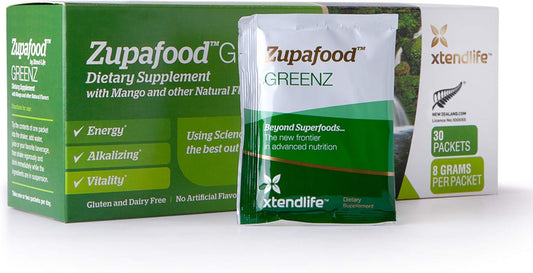Organic Greens Superfood Detox Powder with Spirulina & Wheatgrass for Gut Health & Immunity - Xtendlife Zupafood GREENZ | 30 Packs (Vegan & Gluten Free)