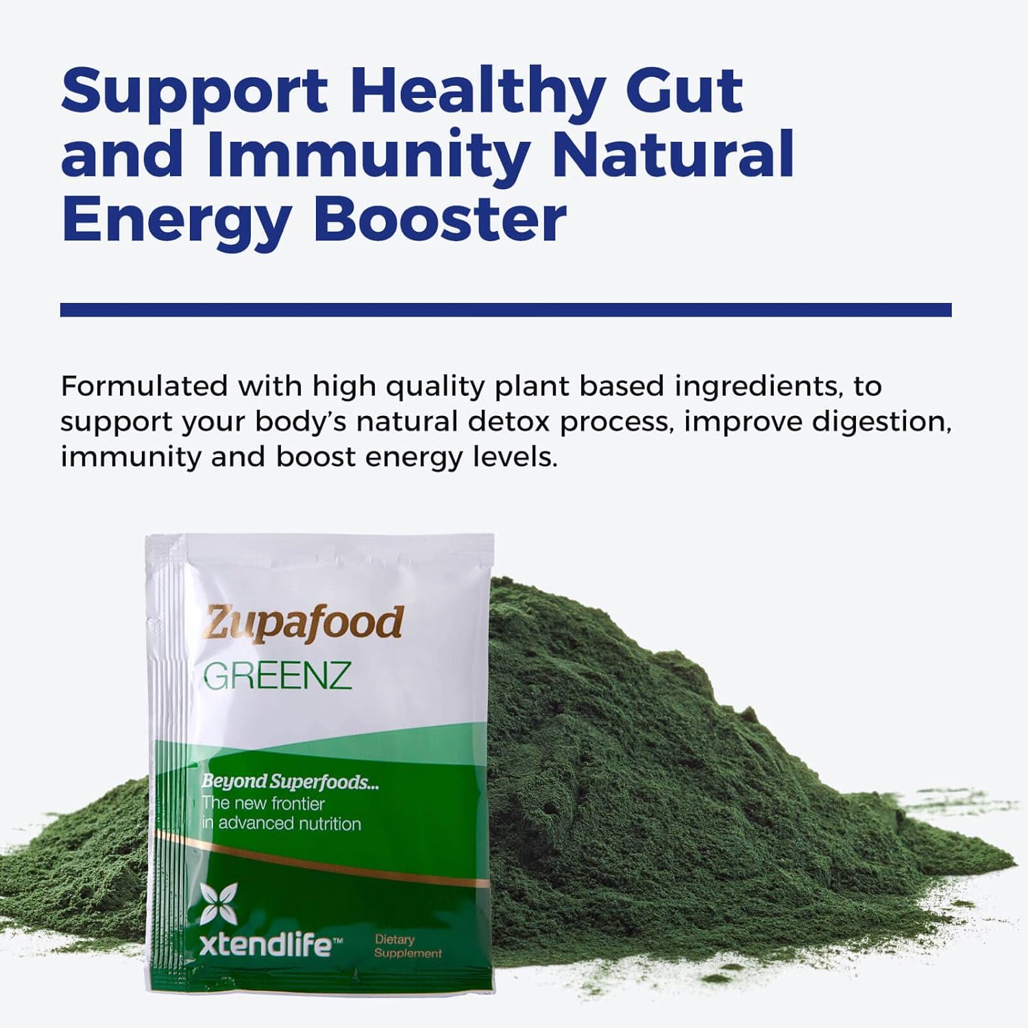 Organic Greens Superfood Detox Powder with Spirulina & Wheatgrass for Gut Health & Immunity - Xtendlife Zupafood GREENZ | 30 Packs (Vegan & Gluten Free)