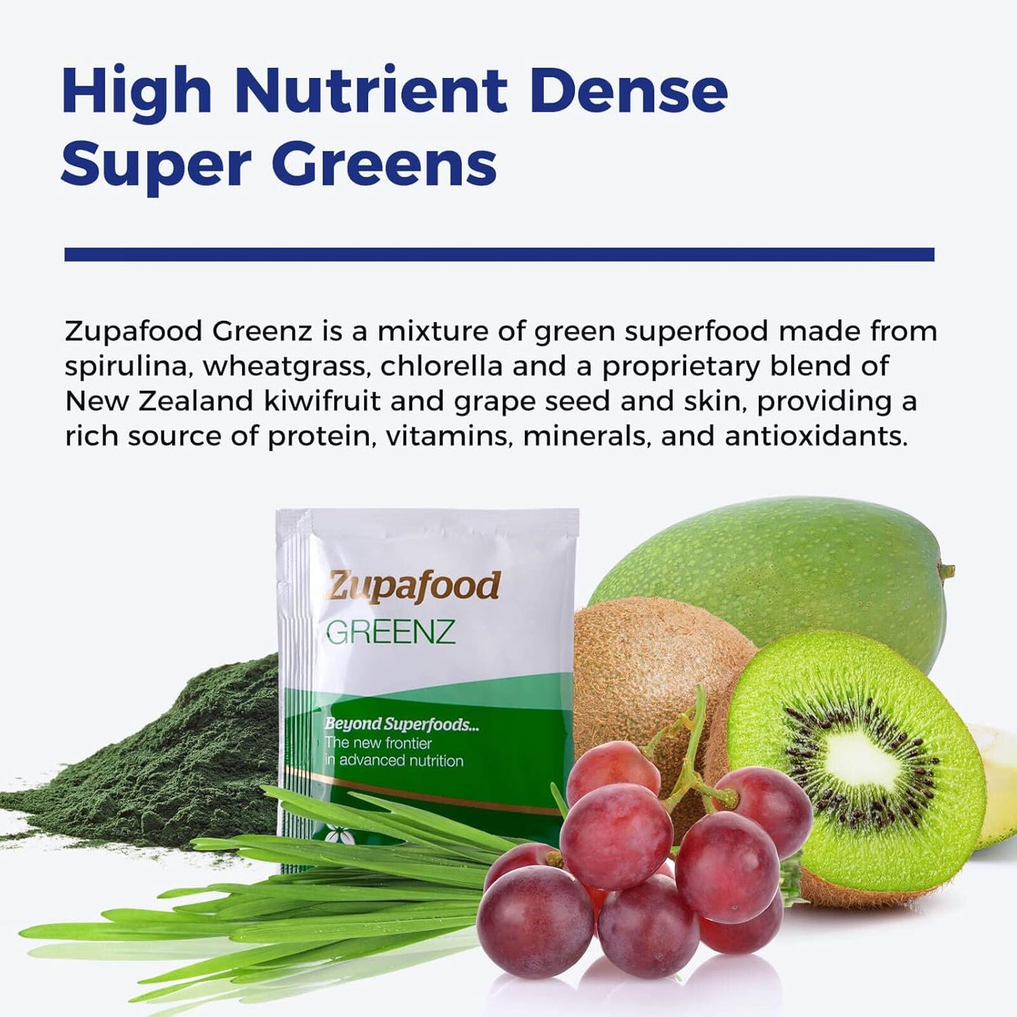 Organic Greens Superfood Detox Powder with Spirulina & Wheatgrass for Gut Health & Immunity - Xtendlife Zupafood GREENZ | 30 Packs (Vegan & Gluten Free)