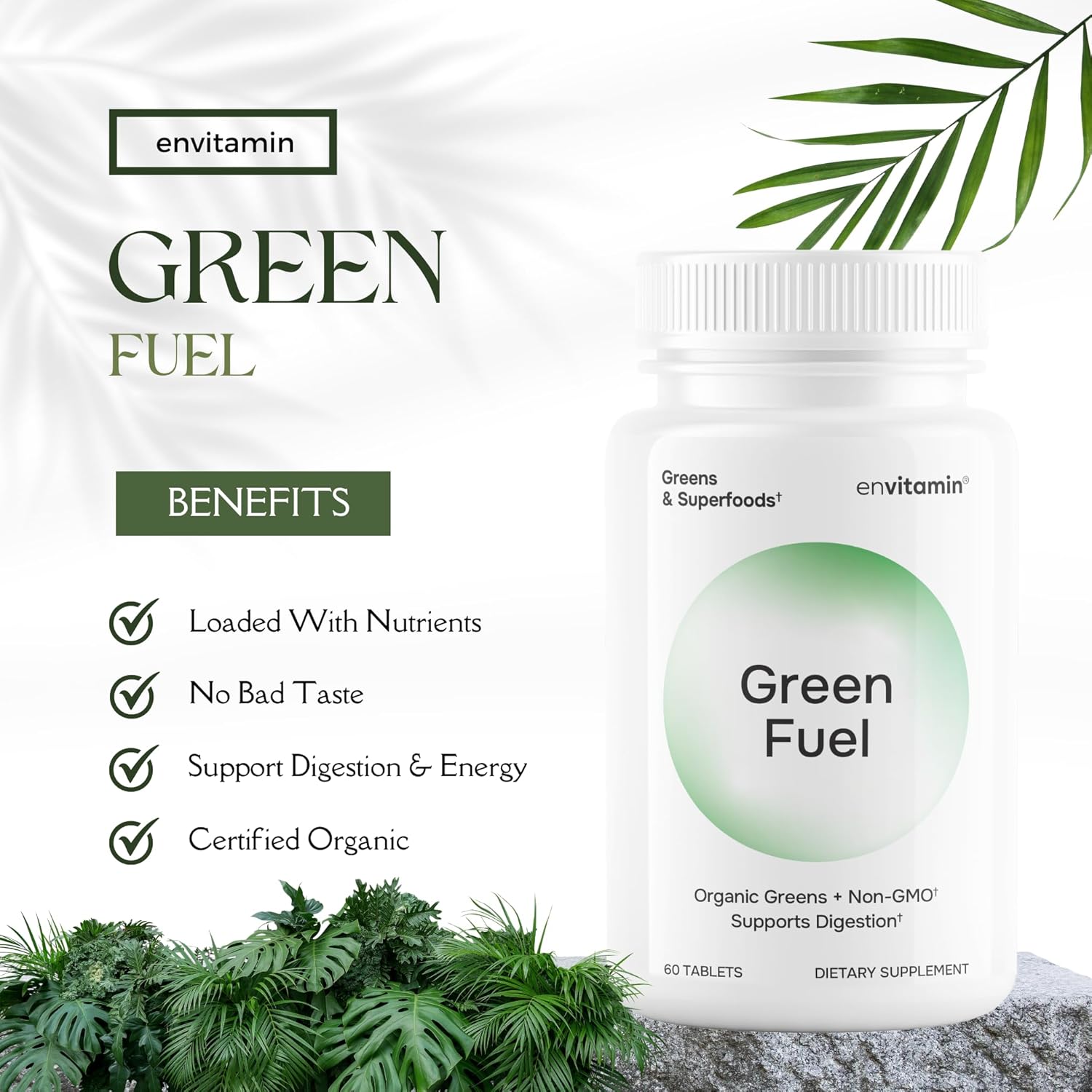 Organic Greens Tablets with Fruit and Vegetable Blend - envitamin Green Fuel