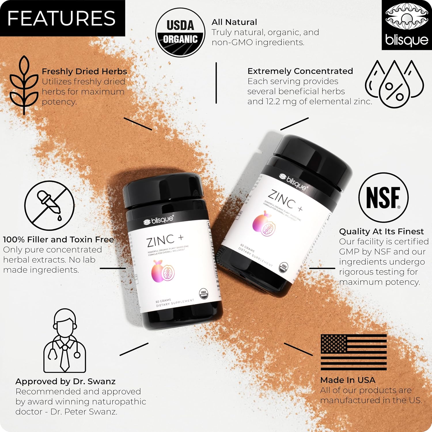 Organic Guava Leaf Zinc Supplement with Ashwagandha, Aloe Vera, Ginger, and Turmeric for Immune Support - 60g Powder (Vegan)