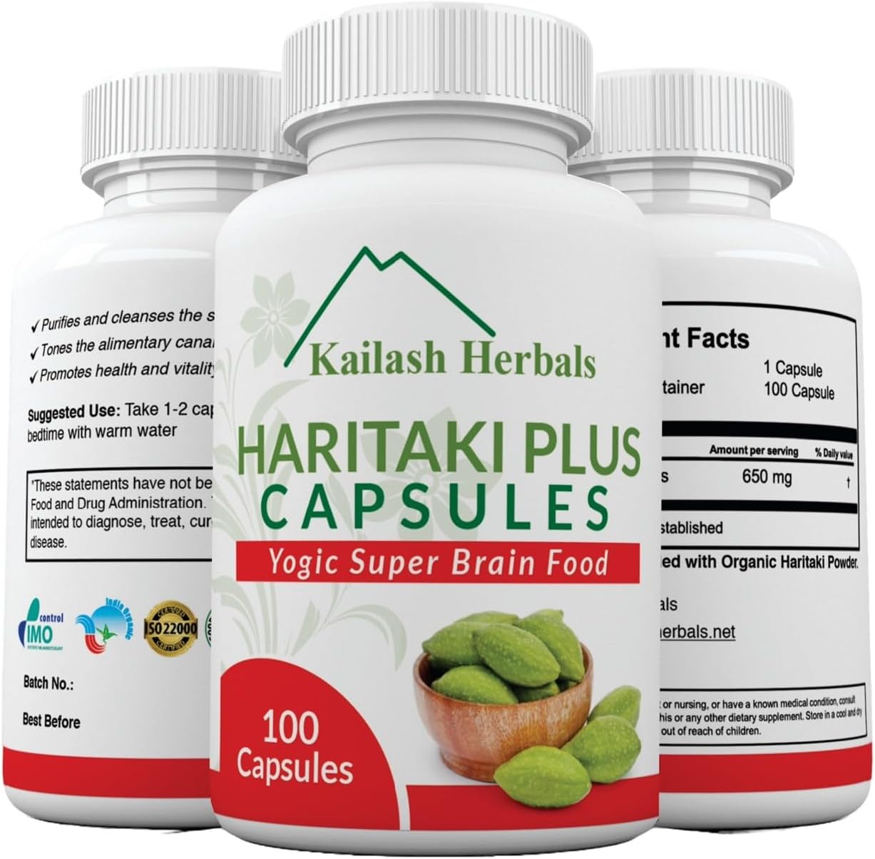 Organic Haritaki Capsules 2420MG for Improved Digestion, Detox & Brain Function - 100 Capsules Terminalia chebula | Vegan, Non-GMO