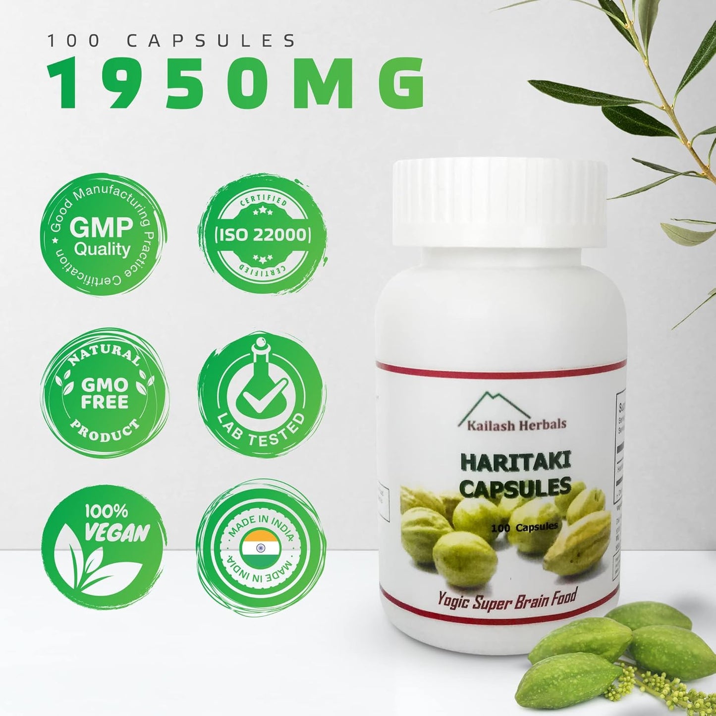 Organic Haritaki Capsules 2420MG for Improved Digestion, Detox & Brain Function - 100 Capsules Terminalia chebula | Vegan, Non-GMO