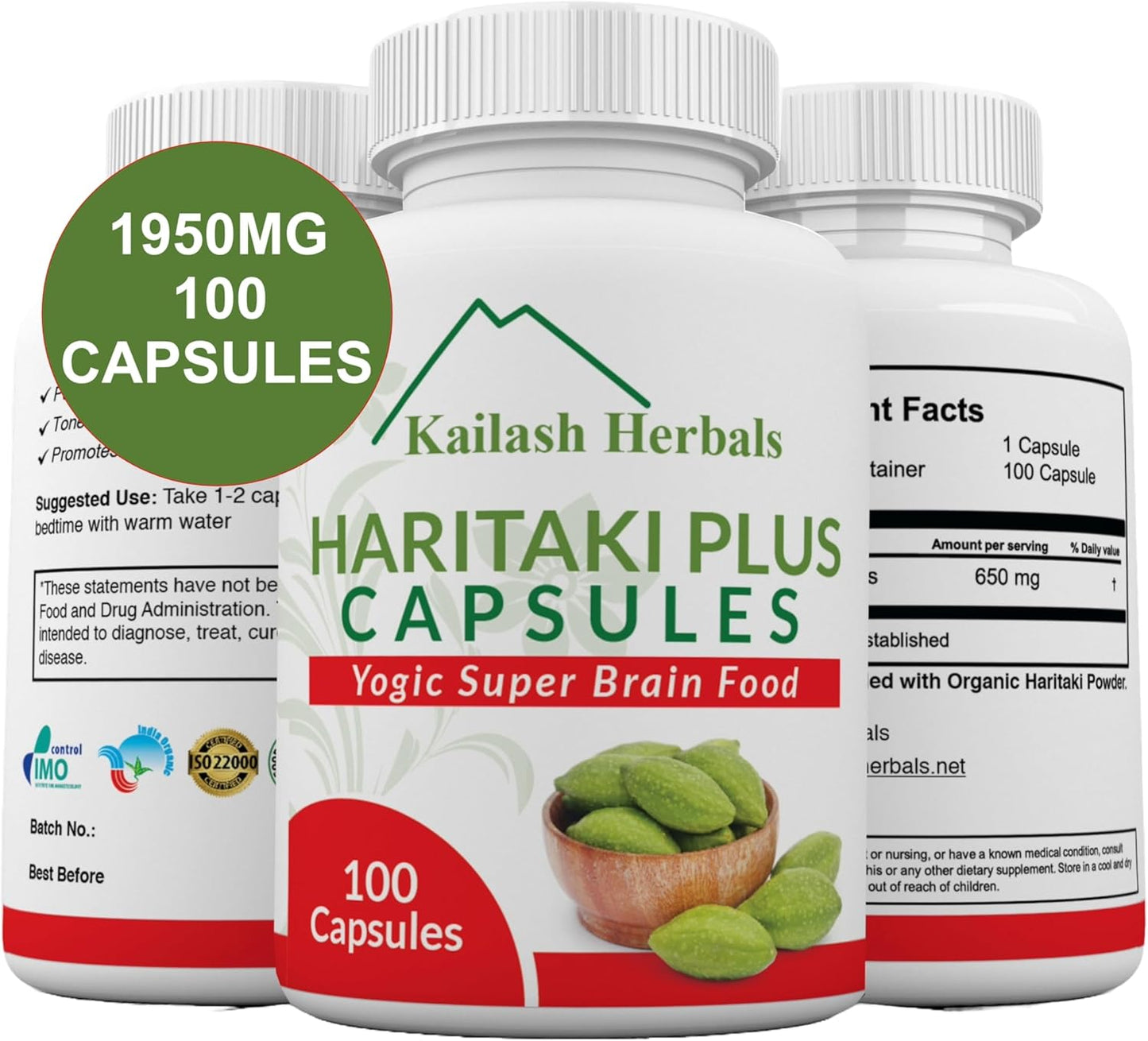 Organic Haritaki Capsules 2420MG for Improved Digestion, Detox & Brain Function - 100 Capsules Terminalia chebula | Vegan, Non-GMO