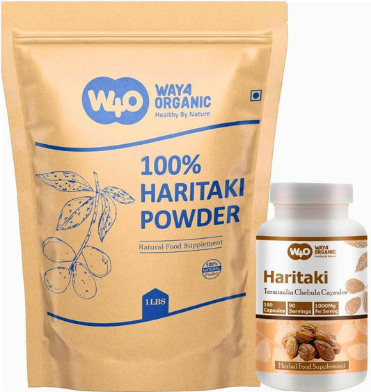 Organic Haritaki Powder and Capsules by WAY 4 Organic (W4O)