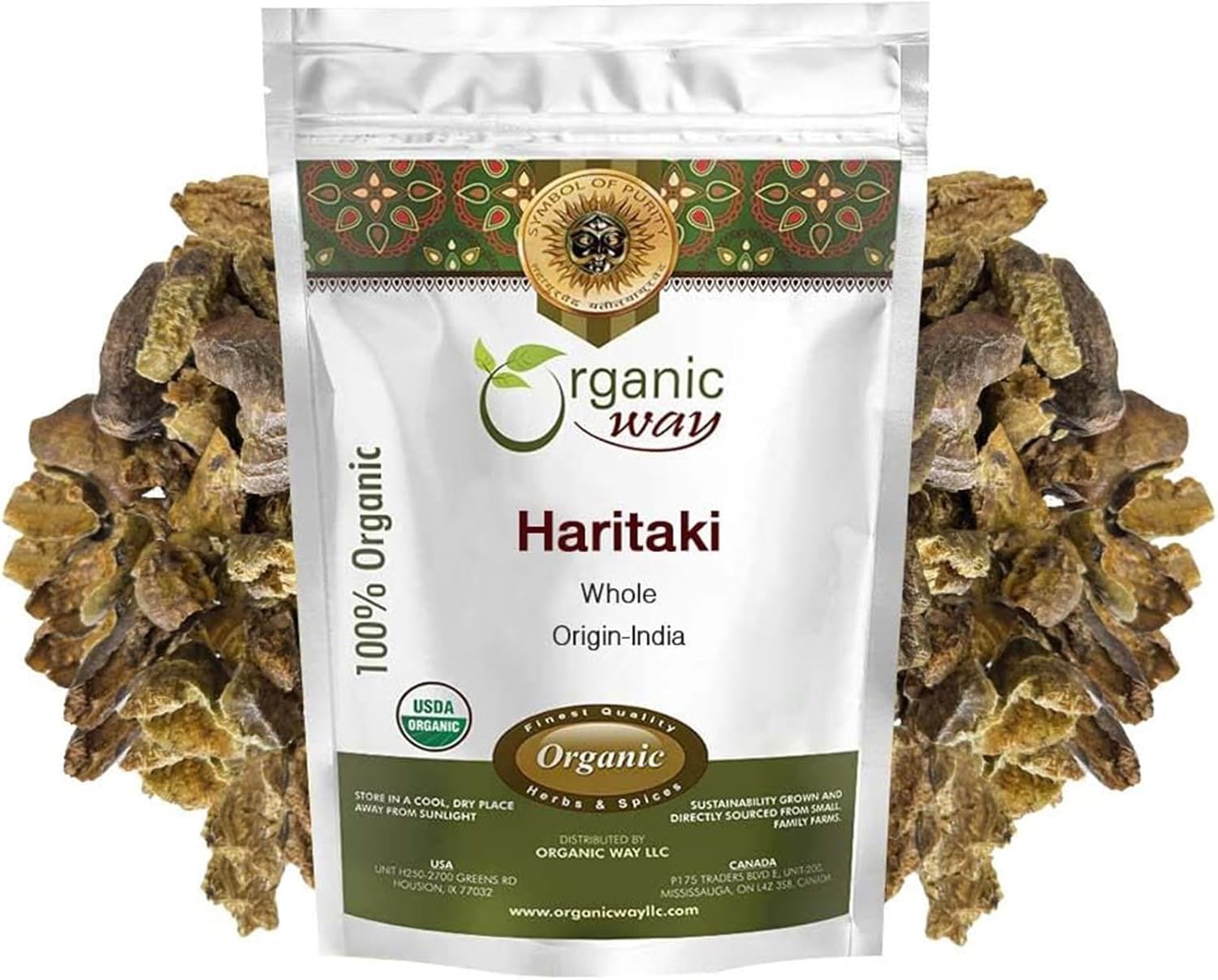 Organic Haritaki Whole (Chebulic Myrobalan) - 100% Raw from India | USDA & Kosher Certified | Vegan, Non-GMO, Gluten Free | 4 oz Pack