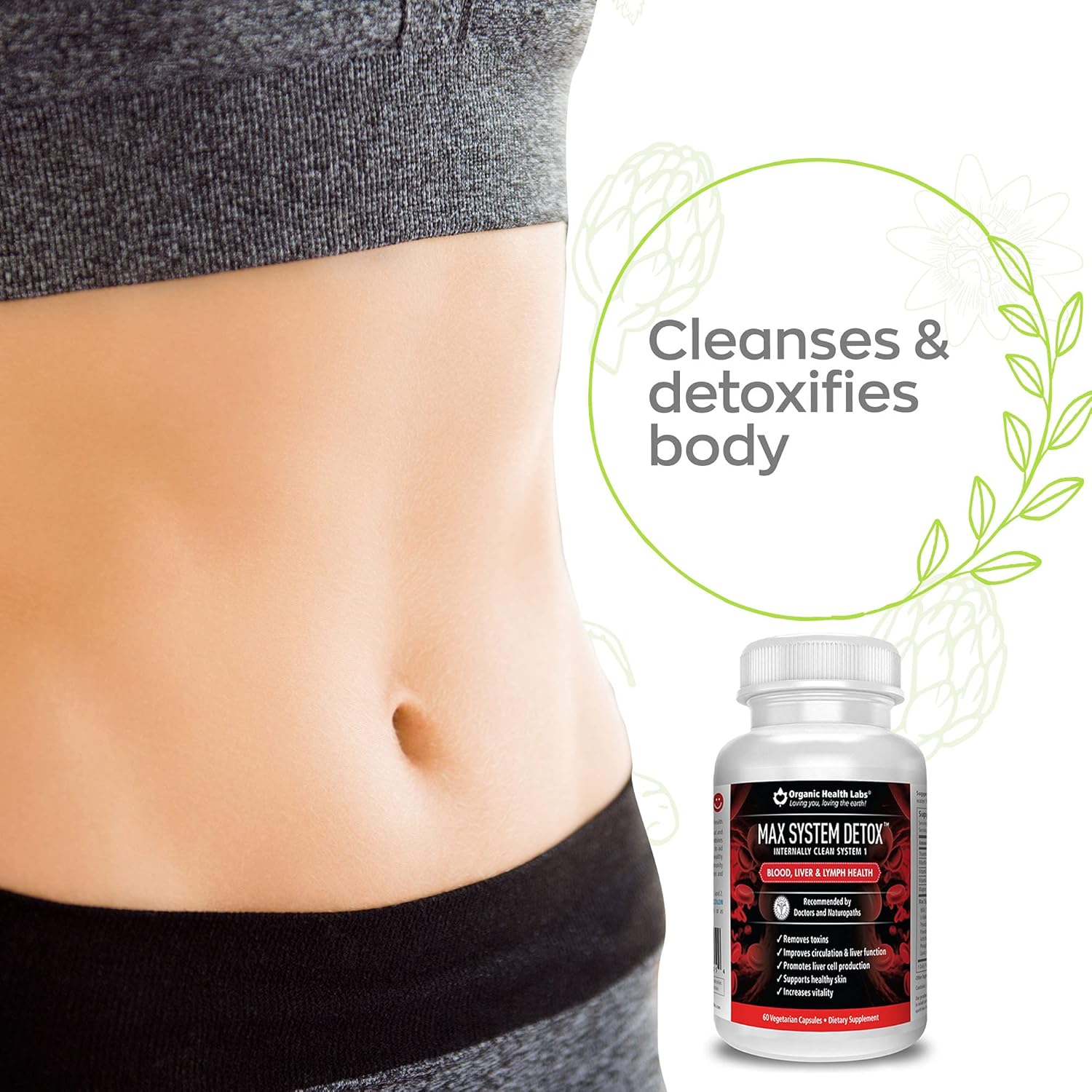 Organic Health Labs Max System Detox - Liver Cleanse Formula with Milk Thistle & Artichoke Extract - 60 Veg Capsules