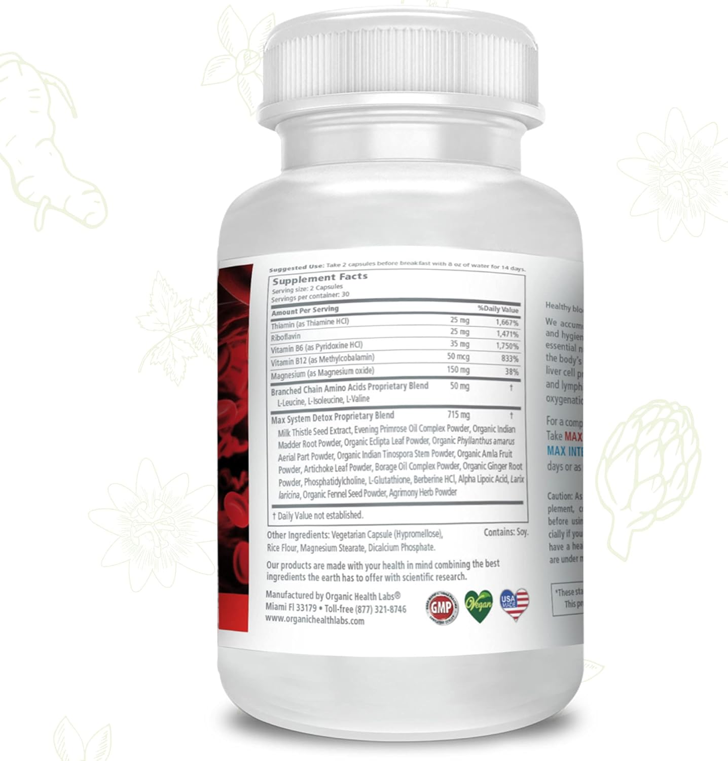 Organic Health Labs Max System Detox - Liver Cleanse Formula with Milk Thistle & Artichoke Extract - 60 Veg Capsules