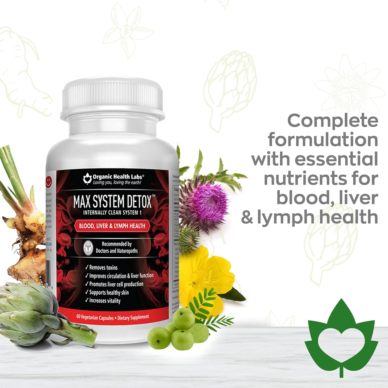 Organic Health Labs Max System Detox - Liver Cleanse Formula with Milk Thistle & Artichoke Extract - 60 Veg Capsules