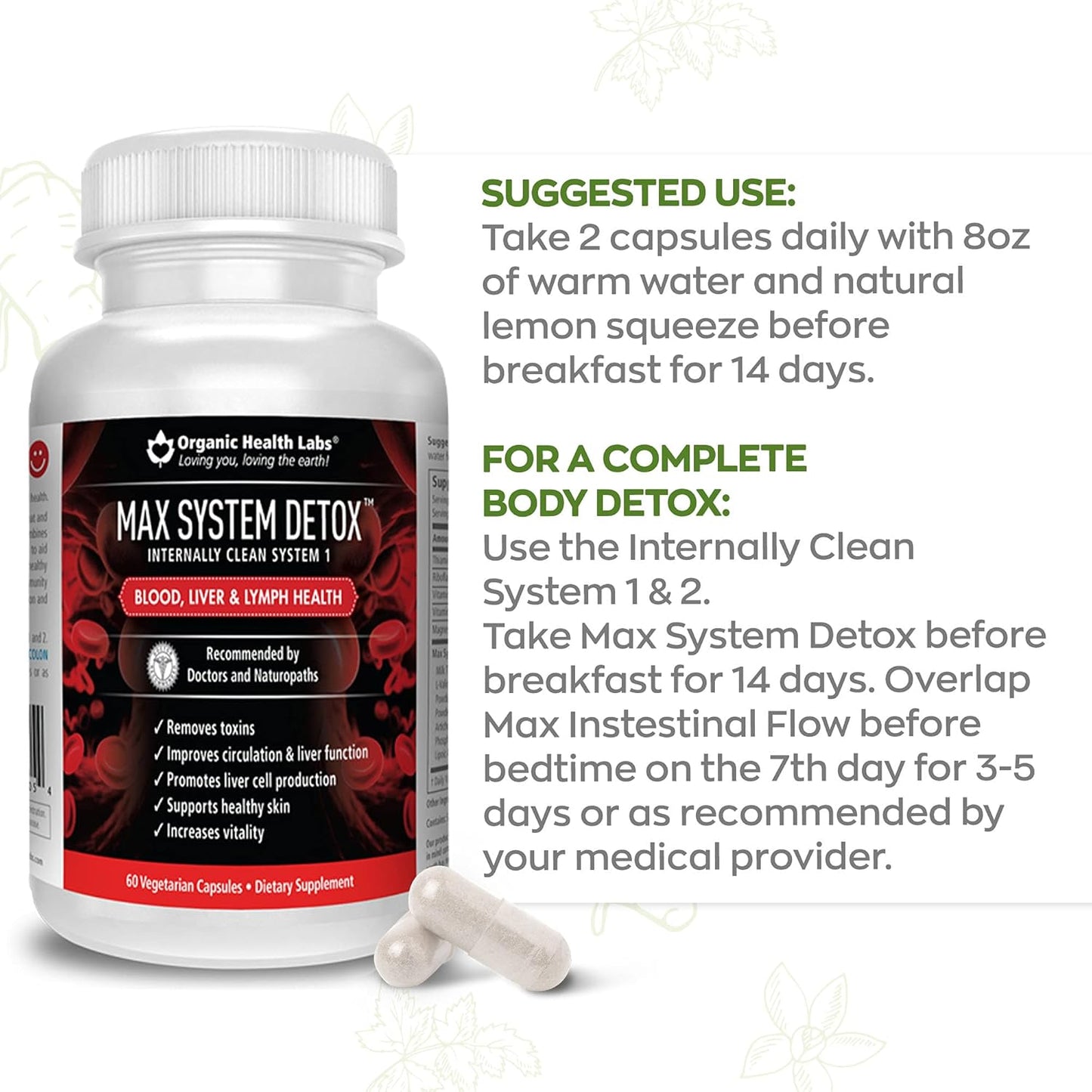 Organic Health Labs Max System Detox - Liver Cleanse Formula with Milk Thistle & Artichoke Extract - 60 Veg Capsules