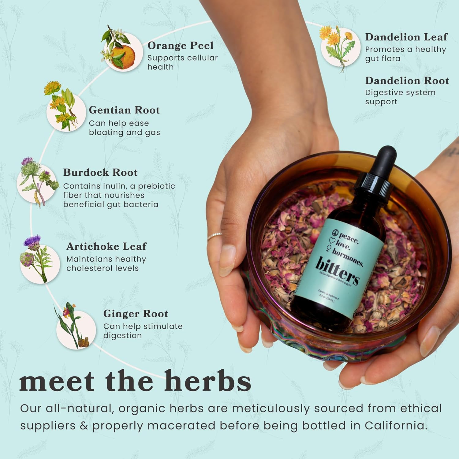 Organic Herbal Digestive Bitters Supplement for Women - 2 fl oz, 59 Servings