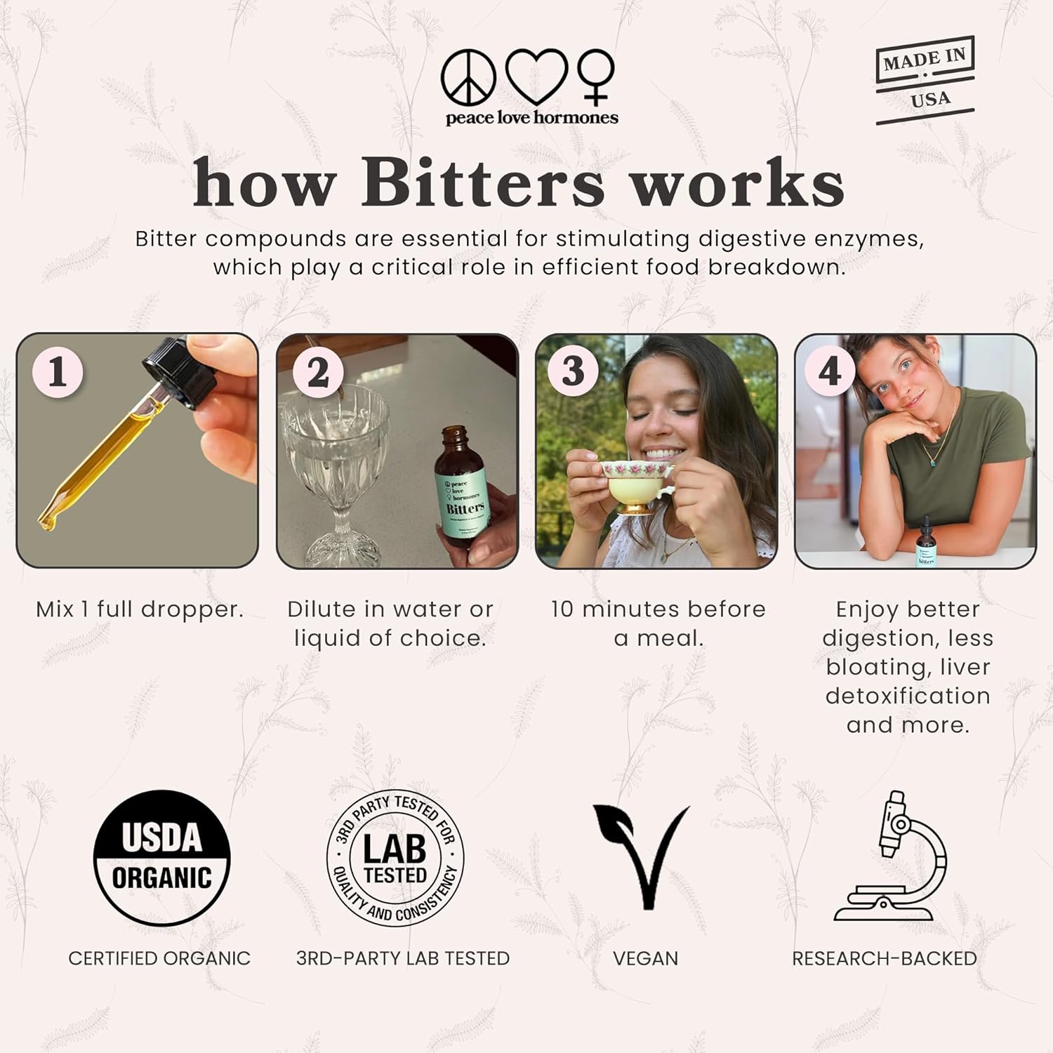 Organic Herbal Digestive Bitters Supplement for Women - 2 fl oz, 59 Servings