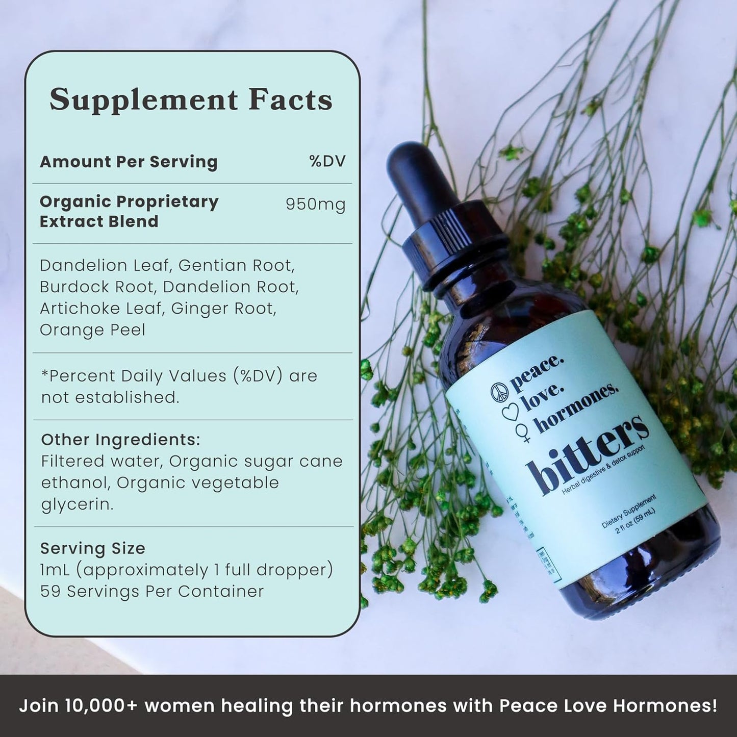 Organic Herbal Digestive Bitters Supplement for Women - 2 fl oz, 59 Servings