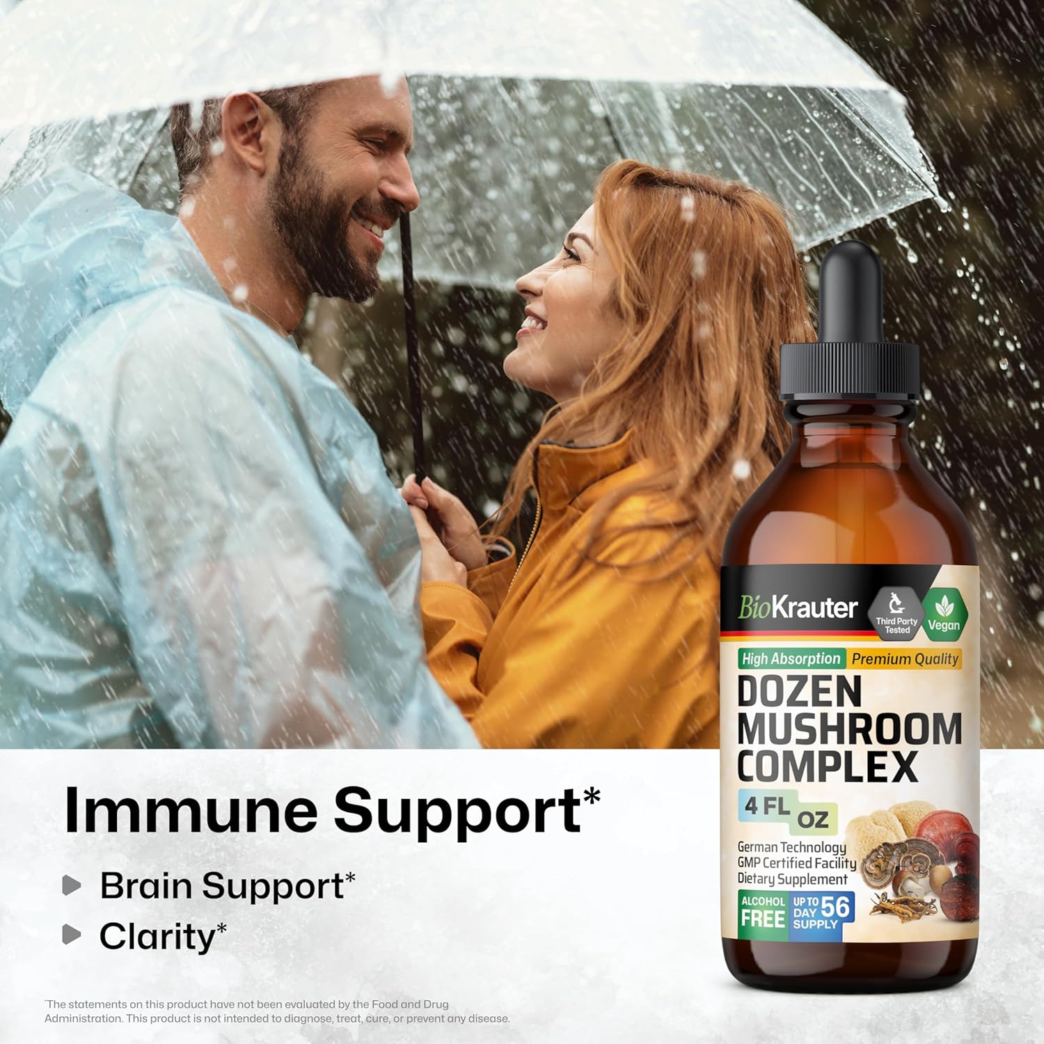 Organic Herbal Immunity Boost Bundle: Mushroom and Turmeric Tinctures 4 Fl. Oz. (Pack of 12)