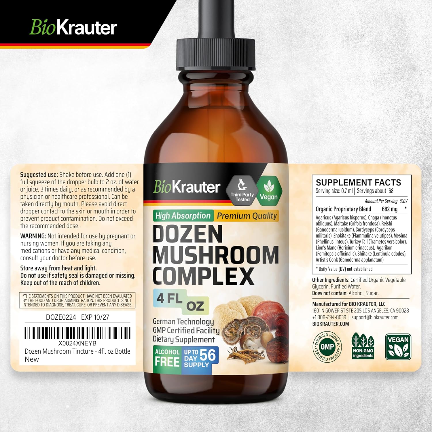 Organic Herbal Immunity Boost Bundle: Mushroom and Turmeric Tinctures 4 Fl. Oz. (Pack of 12)