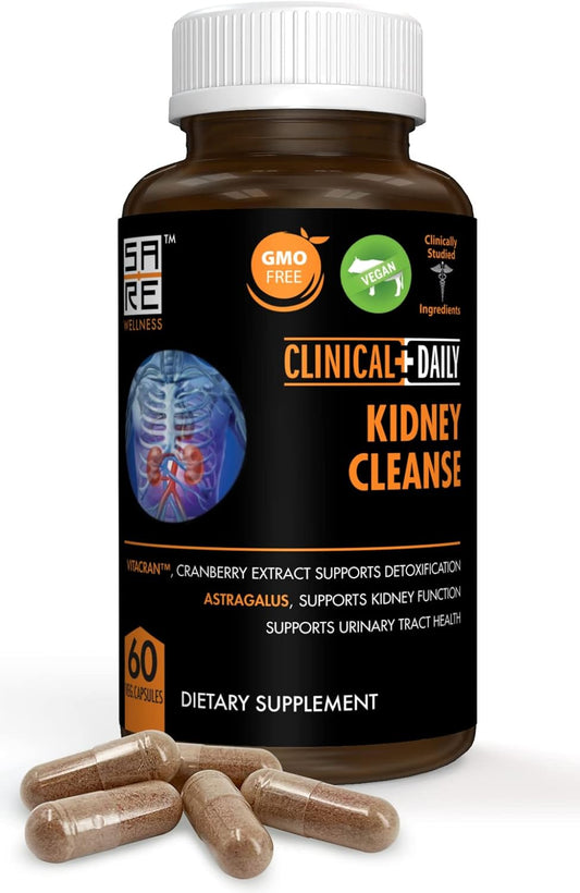 Organic Herbal Kidney Cleanse Detox Supplement with Cranberry, Astragalus, Uva Ursi - 60 Vegan Capsules for Bladder Health in Women & Men