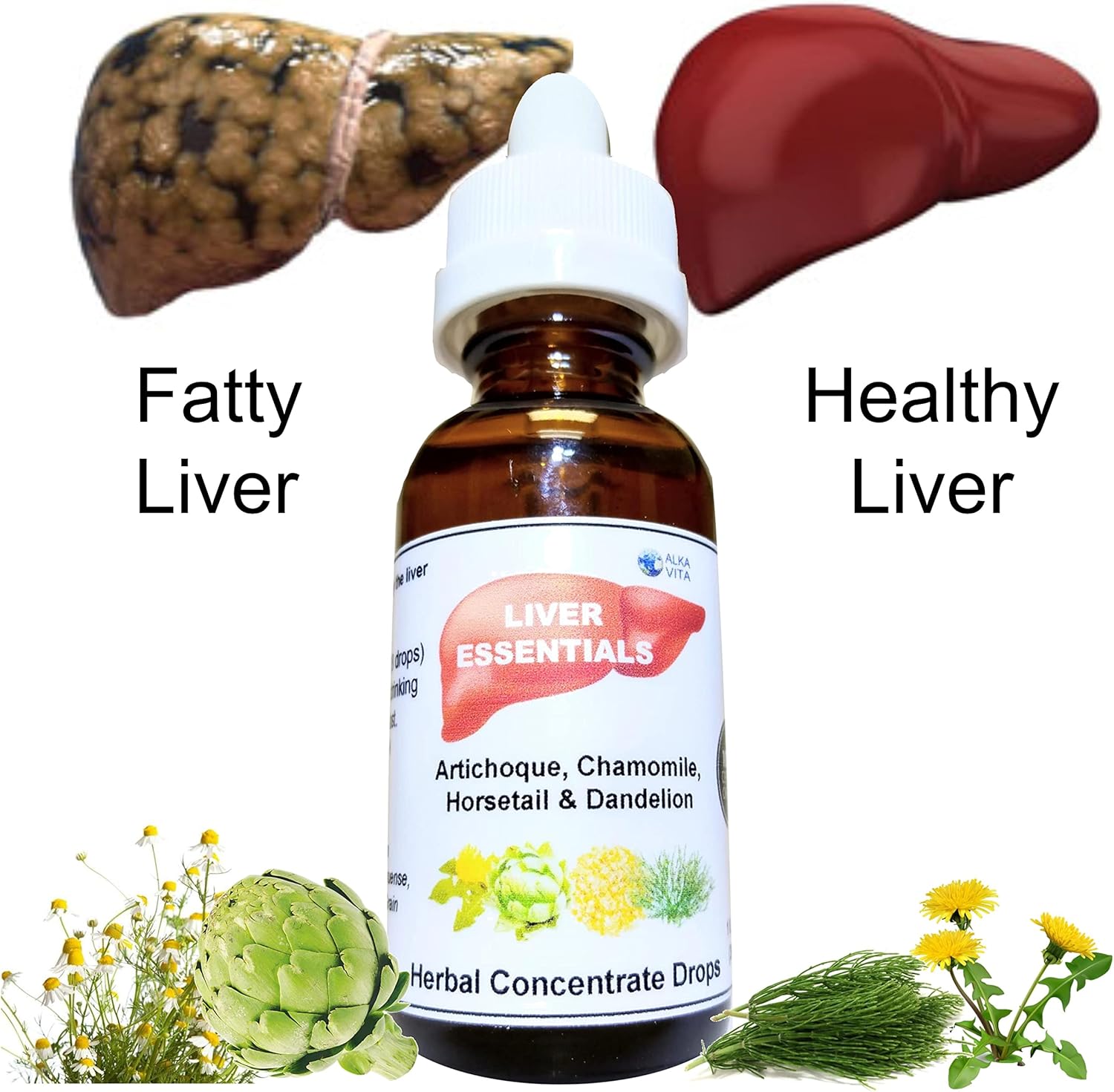 Organic Herbal Liver Cleanse Drops for Detox & Fatty Liver Support with Artichoke, Dandelion, Chamomile, and Horsetail Concentrate