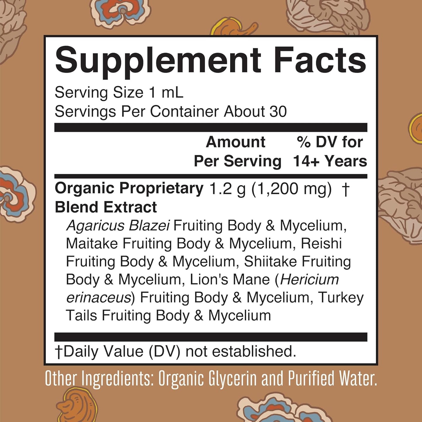 Organic Herbal Mushroom Complex Liquid Drops Supplement - Lion's Mane, Reishi, Shiitake - Non-GMO, Vegan, Alcohol-Free Tincture - 30 Servings