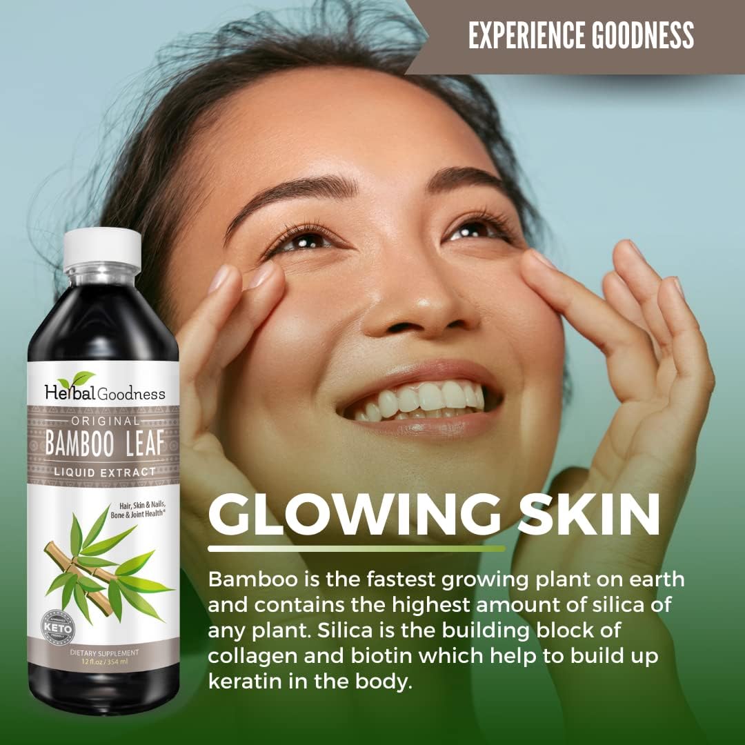 Organic Herbal Papaya Bamboo Silica Liquid Supplement - 12oz with Hair, Skin, Nails Vitamins for Bone and Joint Support
