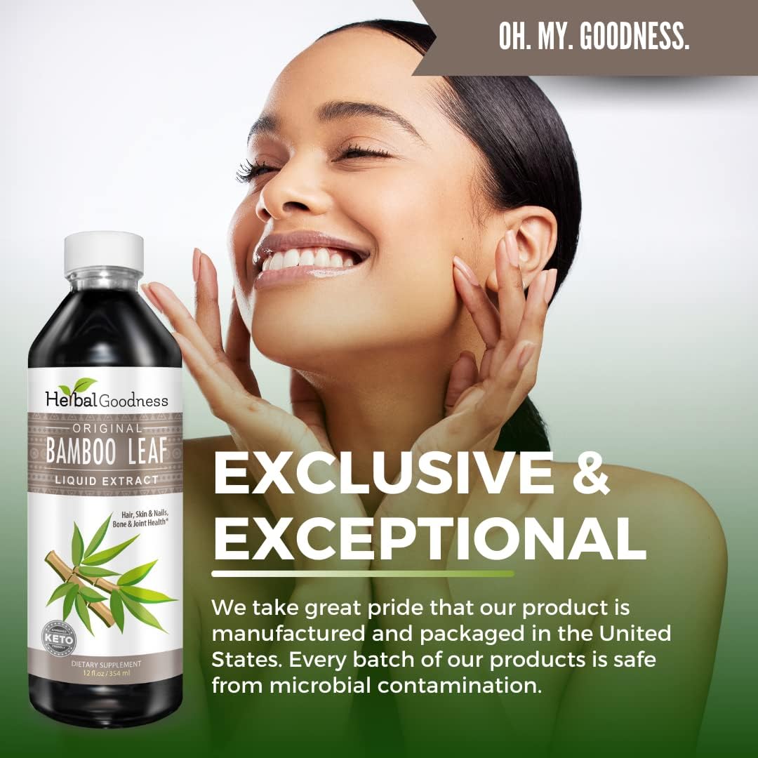 Organic Herbal Papaya Bamboo Silica Liquid Supplement - 12oz with Hair, Skin, Nails Vitamins for Bone and Joint Support