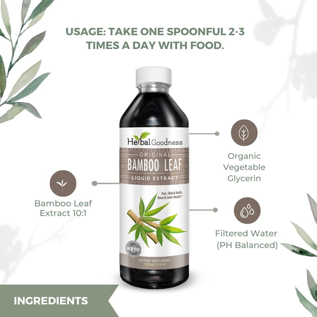 Organic Herbal Papaya Bamboo Silica Liquid Supplement - 12oz with Hair, Skin, Nails Vitamins for Bone and Joint Support