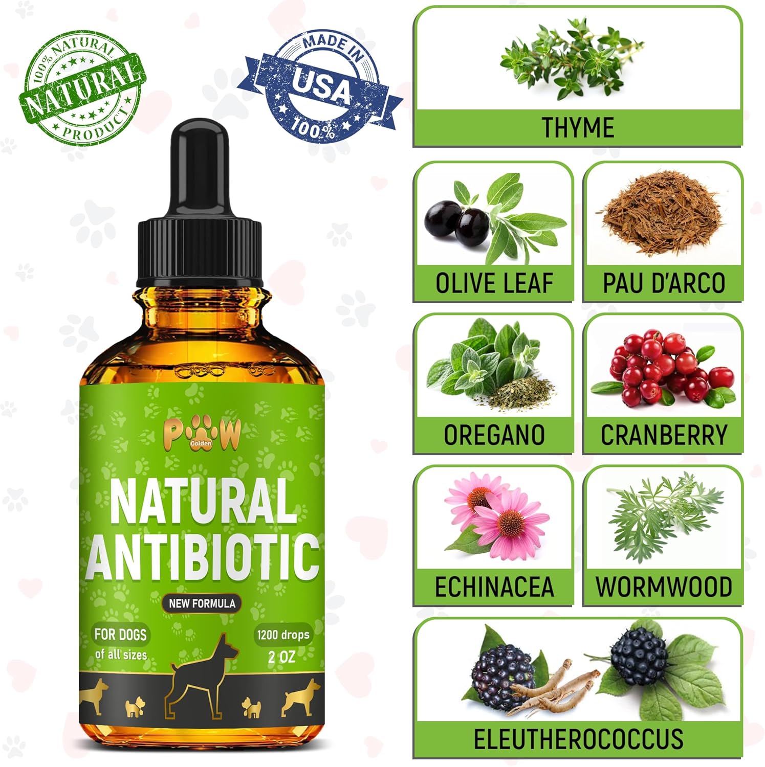 Organic Herbal Supplement for Dogs | Natural Antibiotics for All Breeds & Ages | Supports Ear, Kidney, & Bladder Health | Promotes Hips, Joints, Skin, & Coat Care | 2 Oz Bottle