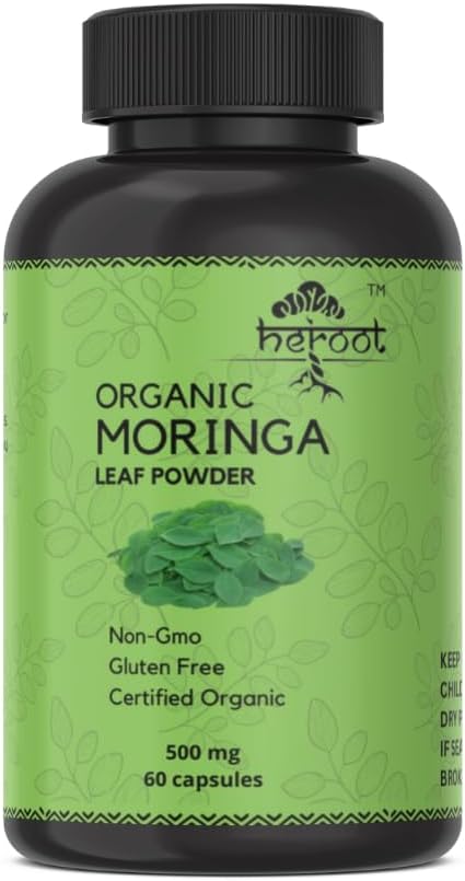 Organic Heroot Moringa Capsules - Green Superfood Supplement for Energy, Metabolism, and Immune Support (120 Capsules)