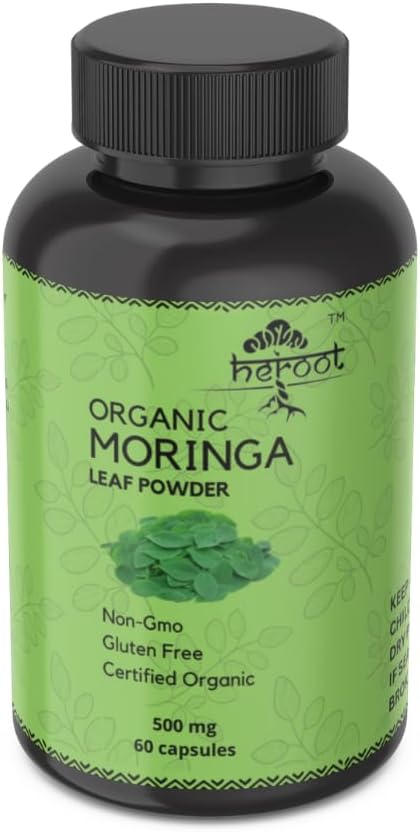 Organic Heroot Moringa Capsules - Green Superfood Supplement for Energy, Metabolism, and Immune Support (120 Capsules)