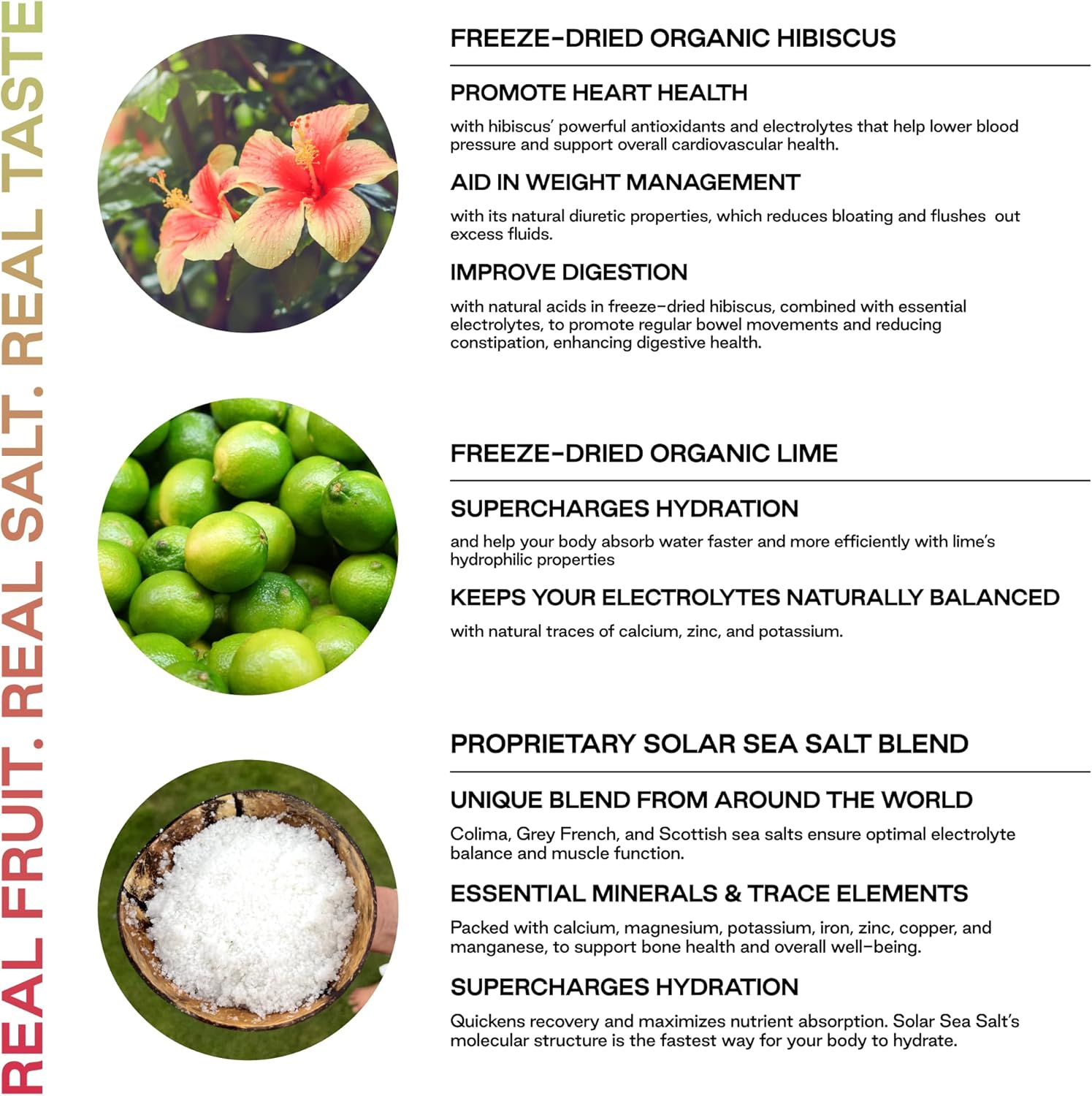 Organic Hibiscus Lime Electrolyte Powder Packets for Ultimate Hydration - Whole Food Formula with Solar Sea Salts
