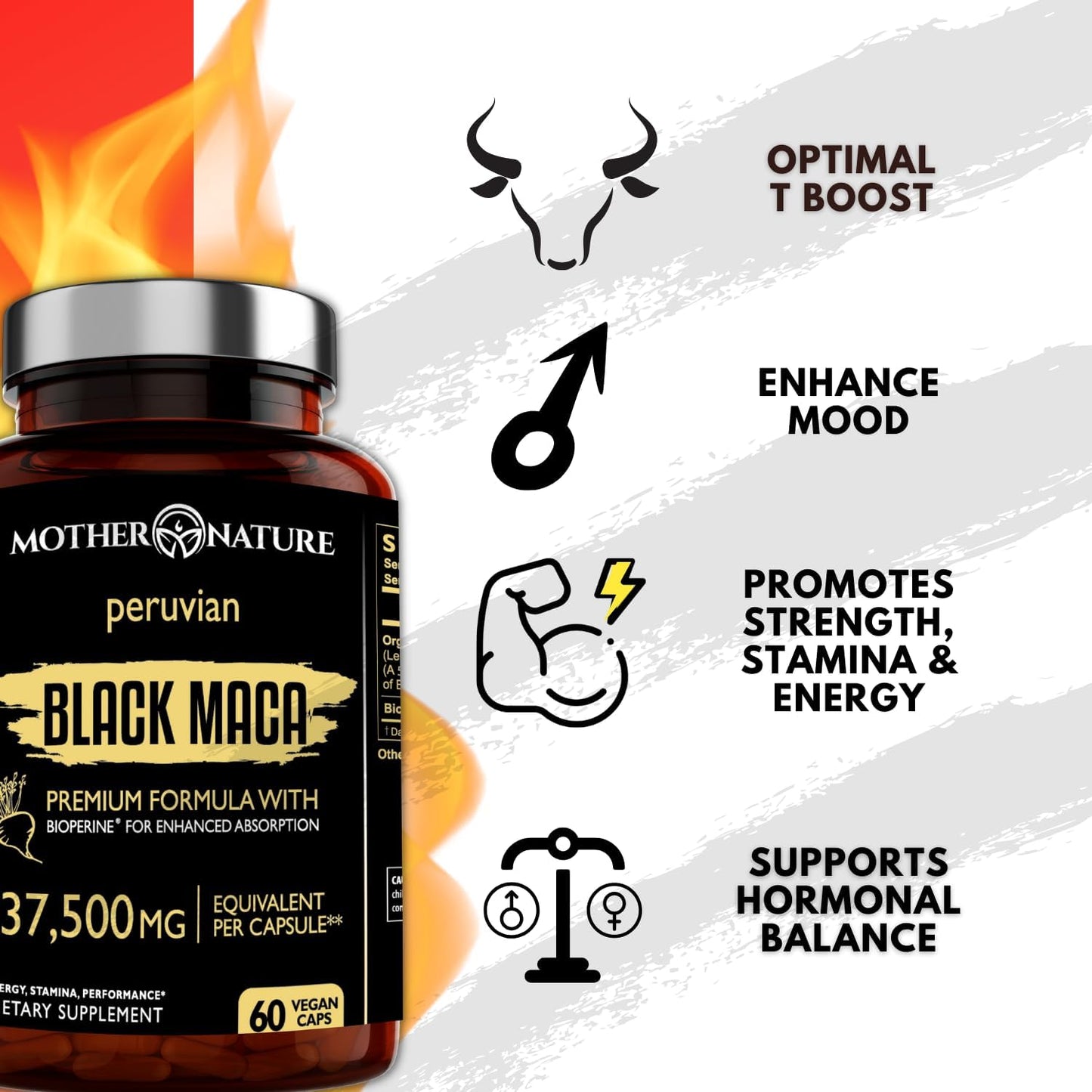 Organic High-Potency Peruvian Black Maca Root Capsules - 50x Strength for Men - Boost Stamina, Energy, Muscle Gain - 60ct