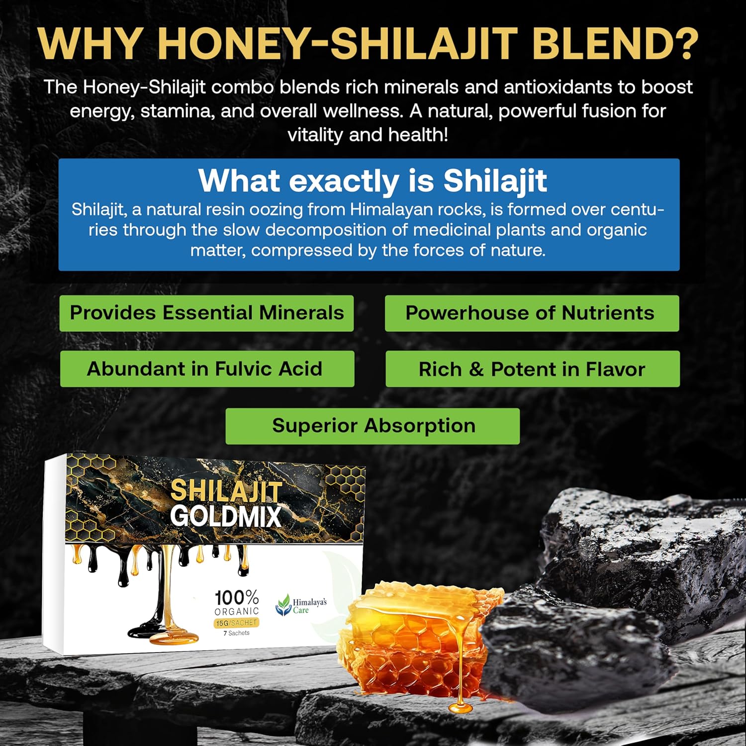 Organic Himalaya Shilajit Honey Sticks for Energy Boost & Immune Support (7 Pack)