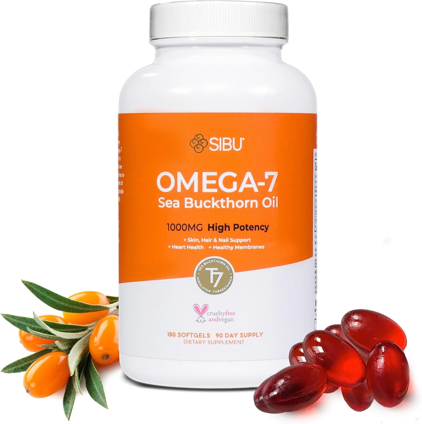 Organic Himalayan Sea Buckthorn Oil Softgels - 90 Day Supply for Healthy Skin, Hair, Nails - Omega-7 Supplement