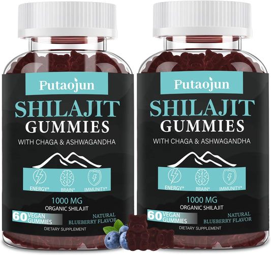 Organic Himalayan Shilajit Gummies for Men and Women - 1000mg Pure Shilajit with Ashwagandha, Chaga, Ginseng, Saw Palmetto, and Black Seed Oil - Third Party Tested