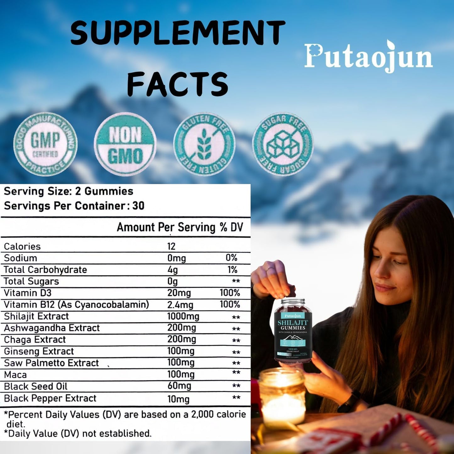 Organic Himalayan Shilajit Gummies for Men and Women - 1000mg Pure Shilajit with Ashwagandha, Chaga, Ginseng, Saw Palmetto, and Black Seed Oil - Third Party Tested