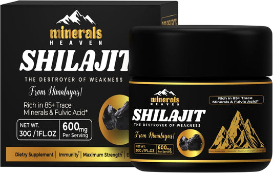 Organic Himalayan Shilajit Resin - 30g with 600mg Potency, 85+ Trace Minerals, 75% Fulvic Acid - Natural Energy Boost & Immune Support - 50 Servings