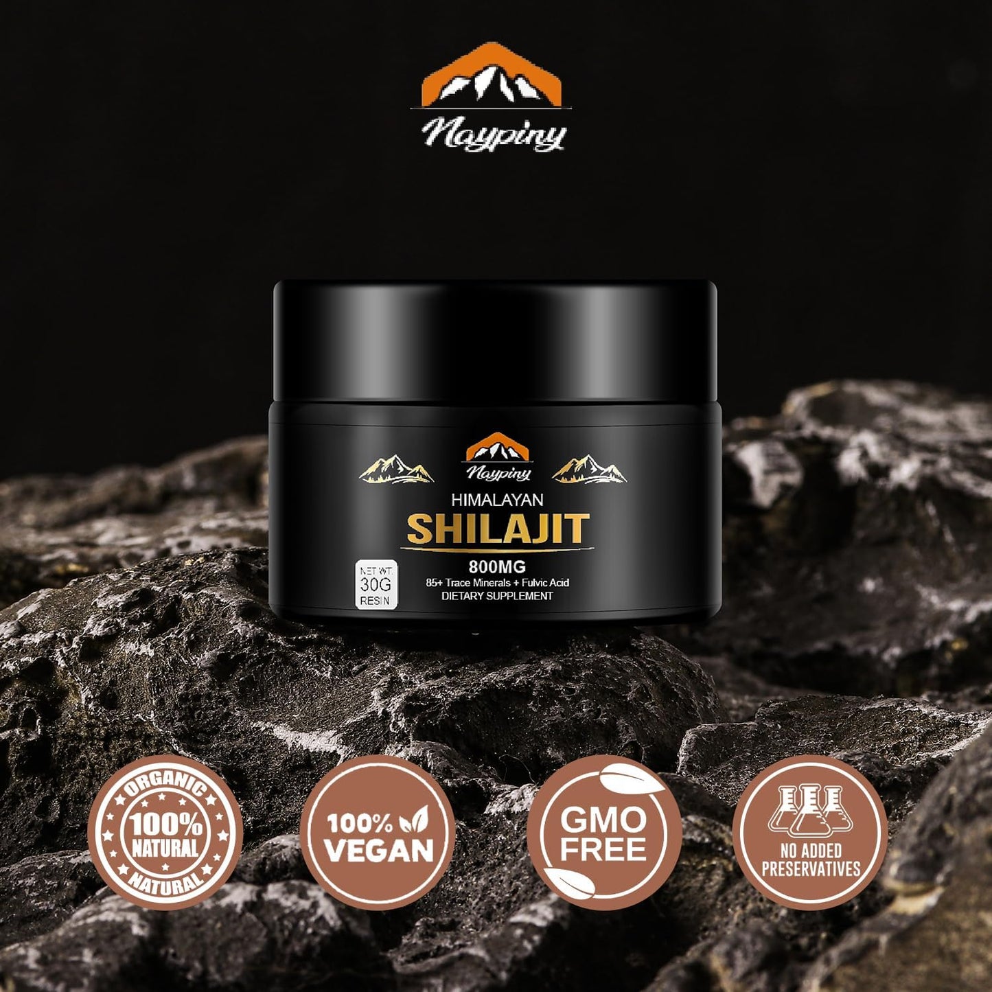 Organic Himalayan Shilajit Resin 800mg - High Potency with 85+ Trace Minerals & Fulvic Acid for Energy, Immune Support - Men & Women - 30g