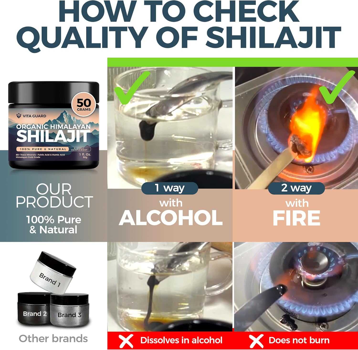 Organic Himalayan Shilajit Resin Supplement - 500mg Pure Shilajit with 85+ Humic Acid for Metabolism & Immune Support - 100 Servings, 50g