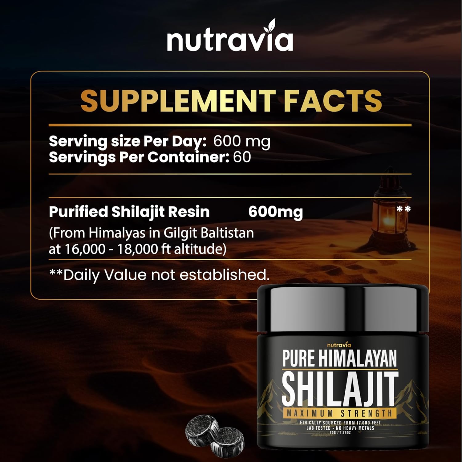 Organic Himalayan Shilajit Resin Supplement (3 Pack) - Lab Tested Formula for Men and Women - 600mg Max Strength with 85+ Trace Minerals - Golden Grade Pure Shilajit - No Heavy Metals