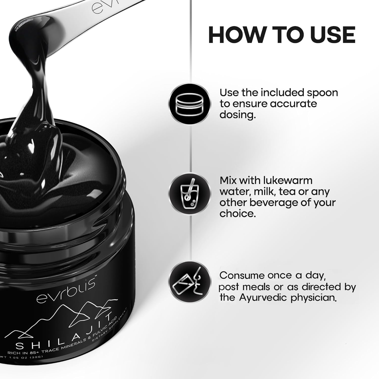 Organic Himalayan Shilajit Resin Supplement for Energy & Immune Support - 85+ Minerals, Fulvic Acid - 30g