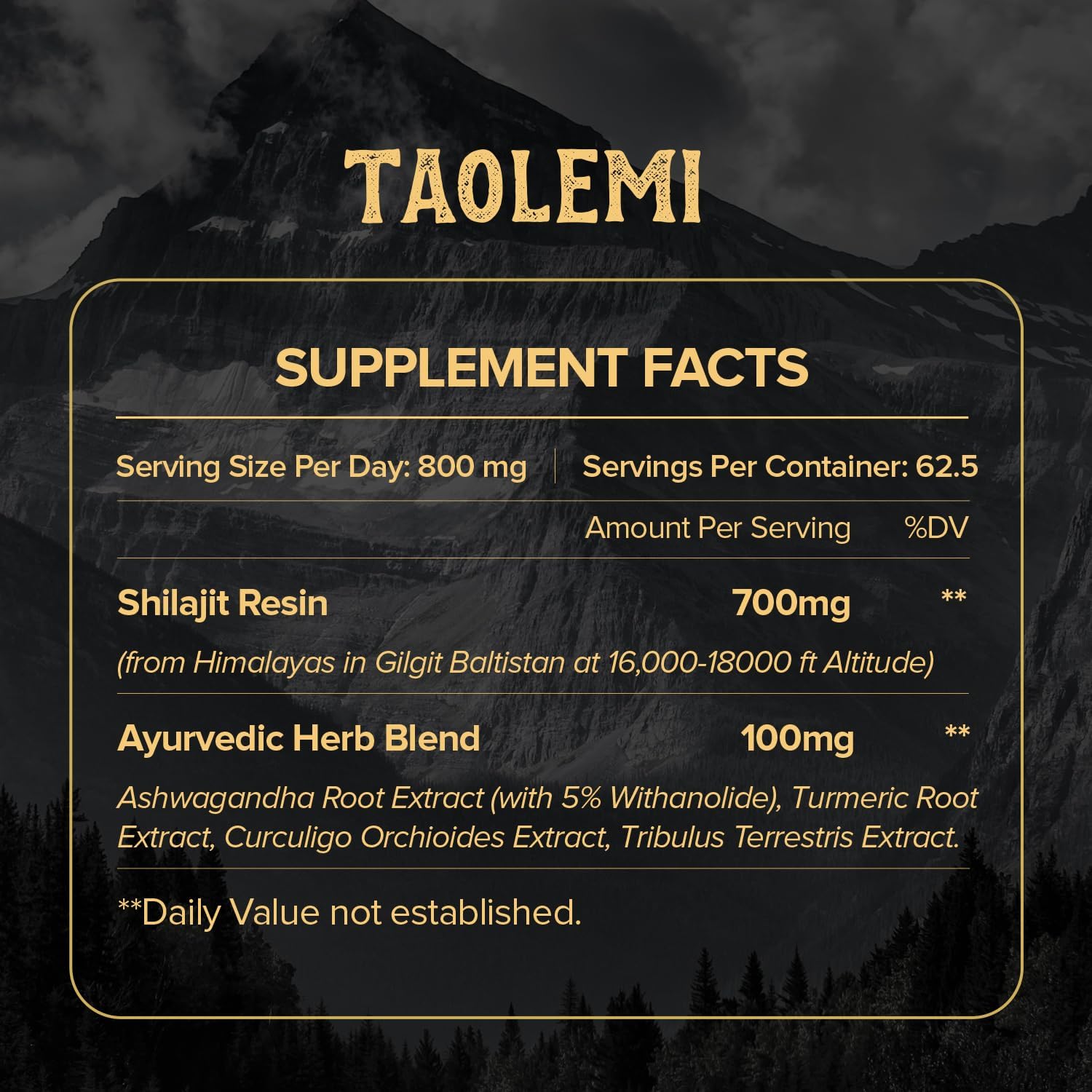 Organic Himalayan Shilajit Resin with 85+ Trace Minerals for Energy & Immune Support - Gold Grade 800MG, 60+ Servings