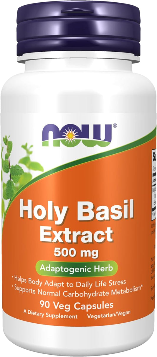 Organic Holy Basil Extract Capsules - 500 mg, 90 Count - Ayurvedic Sacred Plant Supplement by NOW Foods