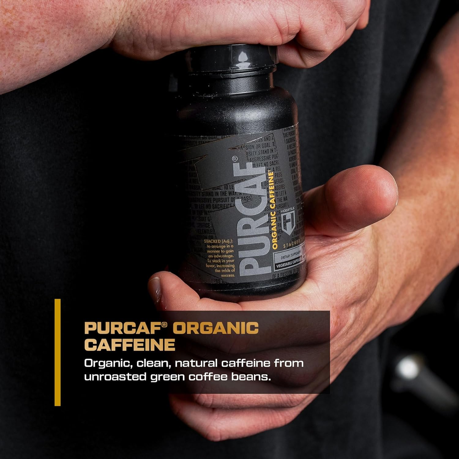 Organic HOSSTILE PurCaf Caffeine Capsules - 200mg Per Serving, Energy Supplement for Focus, No Jitters - 100 Pills