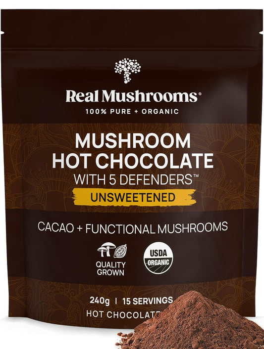 Organic Hot Chocolate Mix with 5 Mushroom Defenders - Vegan Cacao Powder Supplement