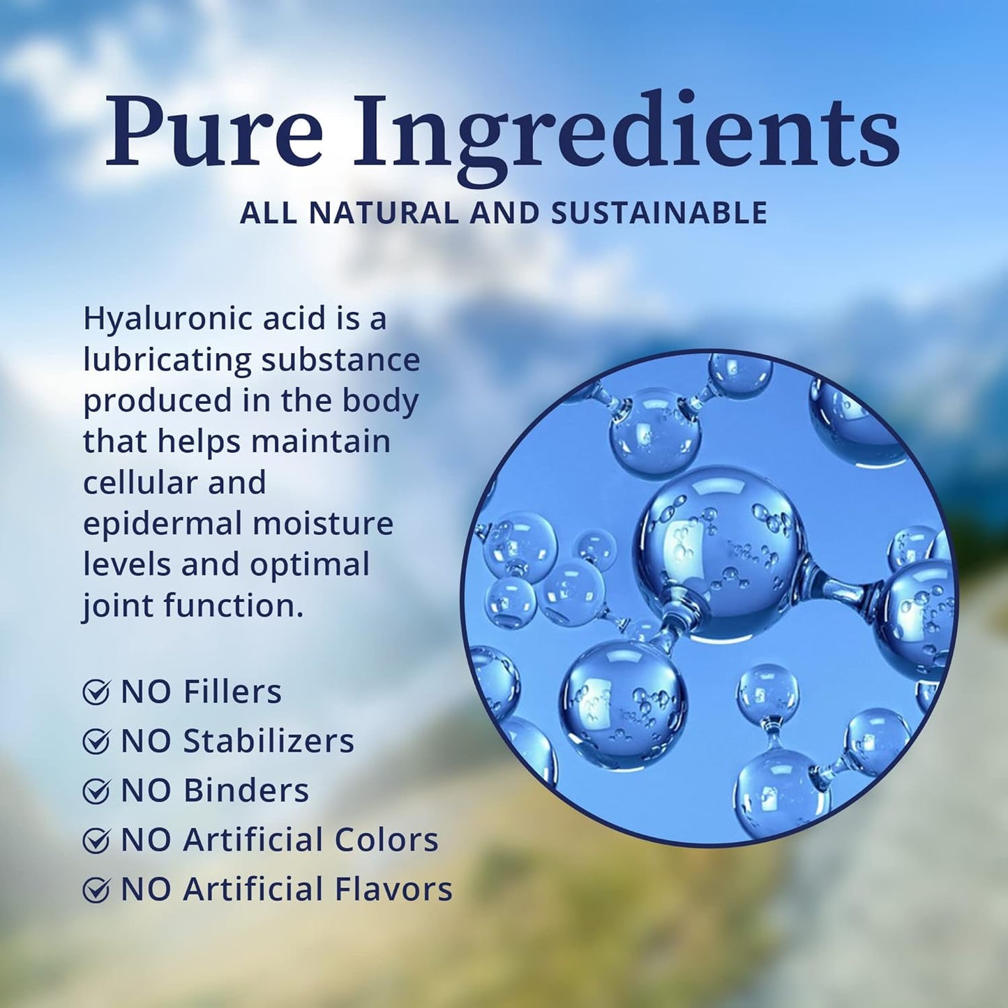 Organic Hyaluronic Acid Liquid Solution - Natural & Bioavailable Formula for Joint Health & Skin Hydration - 4 fl oz