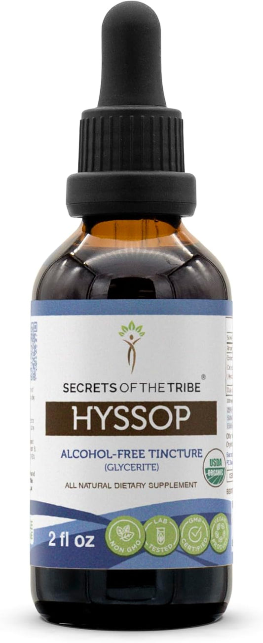Organic Hyssop Herbal Drops | Alcohol-Free Extract, High-Potency Formula | 100% Certified Organic Hyssop (Hyssopus officinalis) Dried Herb (2 oz)