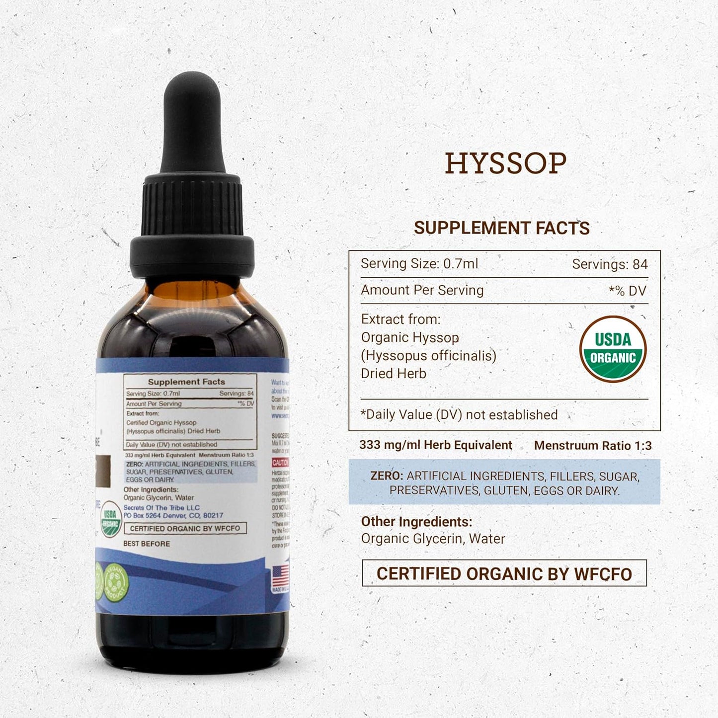 Organic Hyssop Herbal Drops | Alcohol-Free Extract, High-Potency Formula | 100% Certified Organic Hyssop (Hyssopus officinalis) Dried Herb (2 oz)