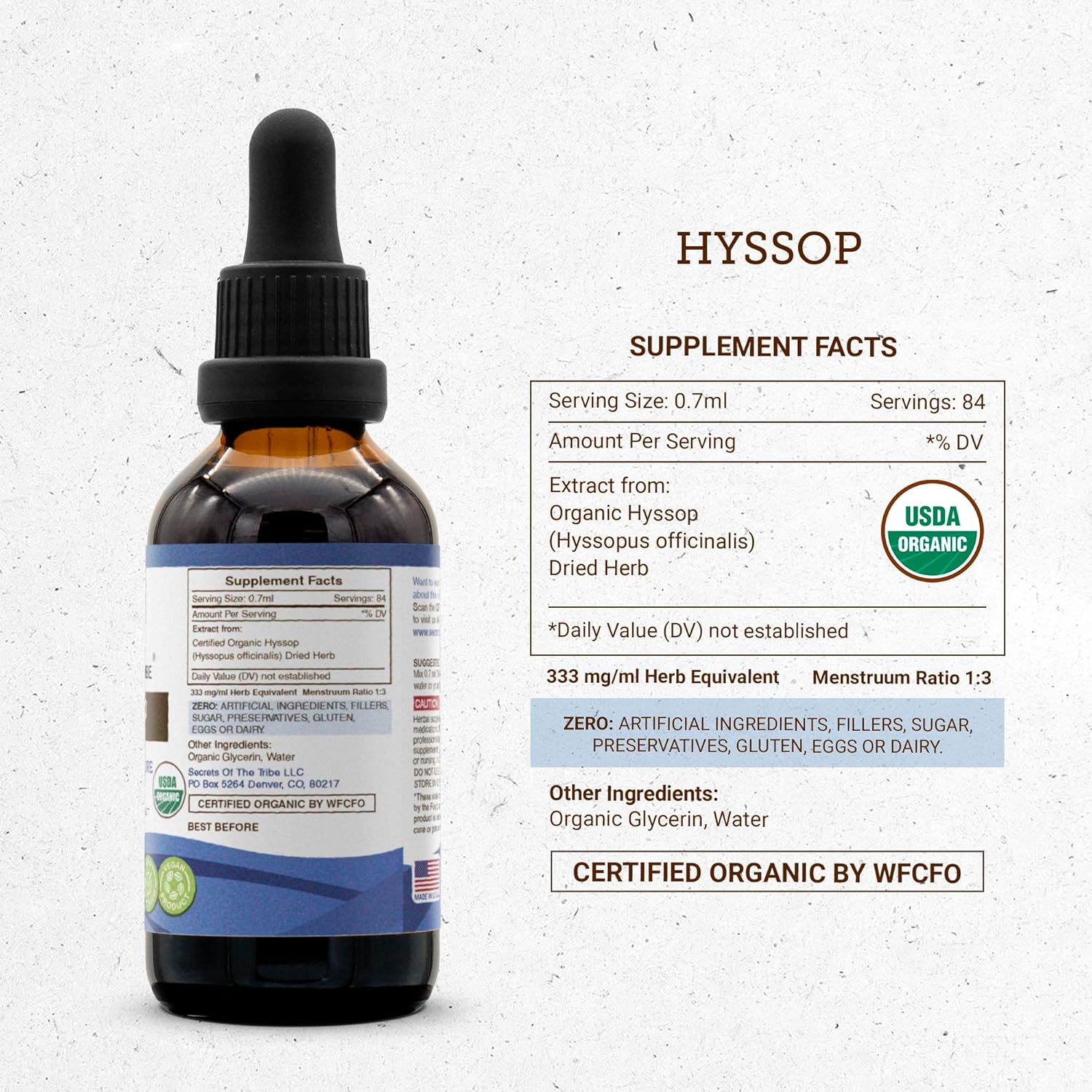 Organic Hyssop Herbal Drops | Alcohol-Free Extract, High-Potency Formula | 100% Certified Organic Hyssop (Hyssopus officinalis) Dried Herb (2 oz)