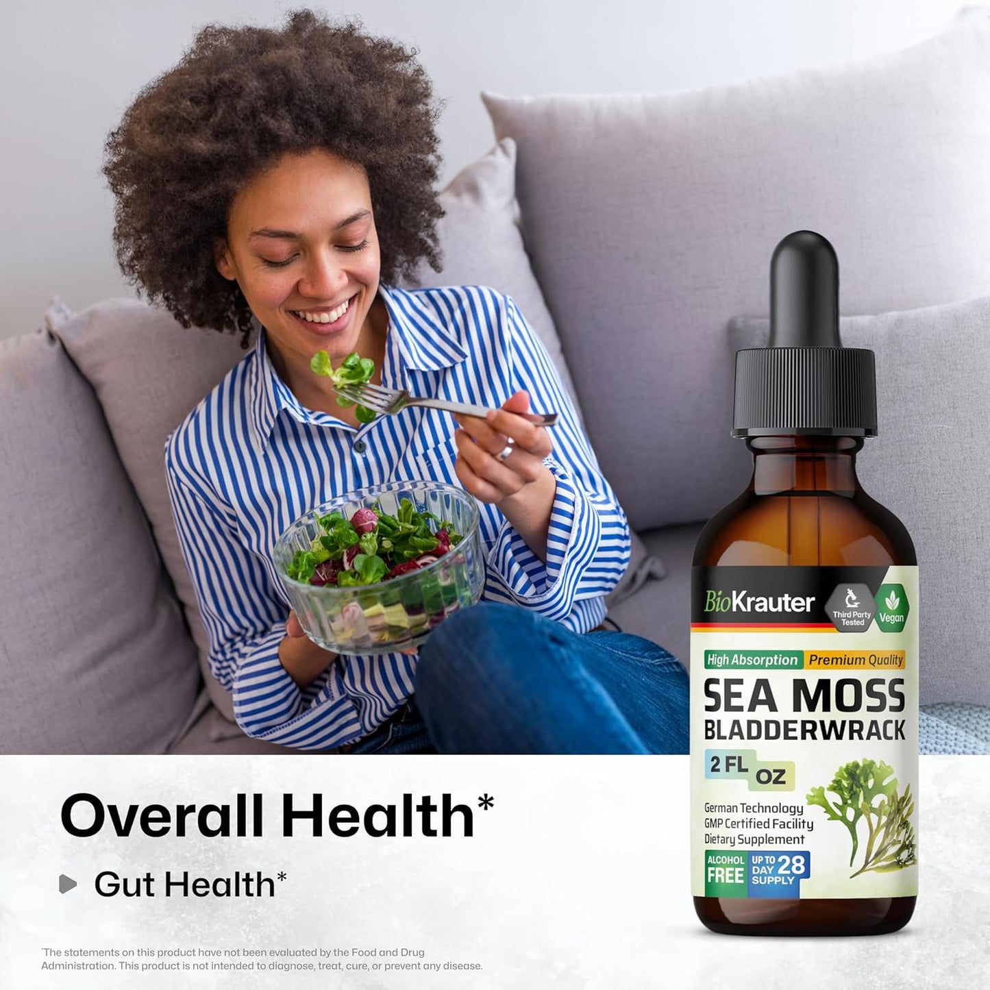 Organic Irish Sea Moss and Bladderwrack Drops - Iodine-Rich Sea Moss Supplement - Alcohol and Sugar Free - 2 Fl.Oz. Bottle