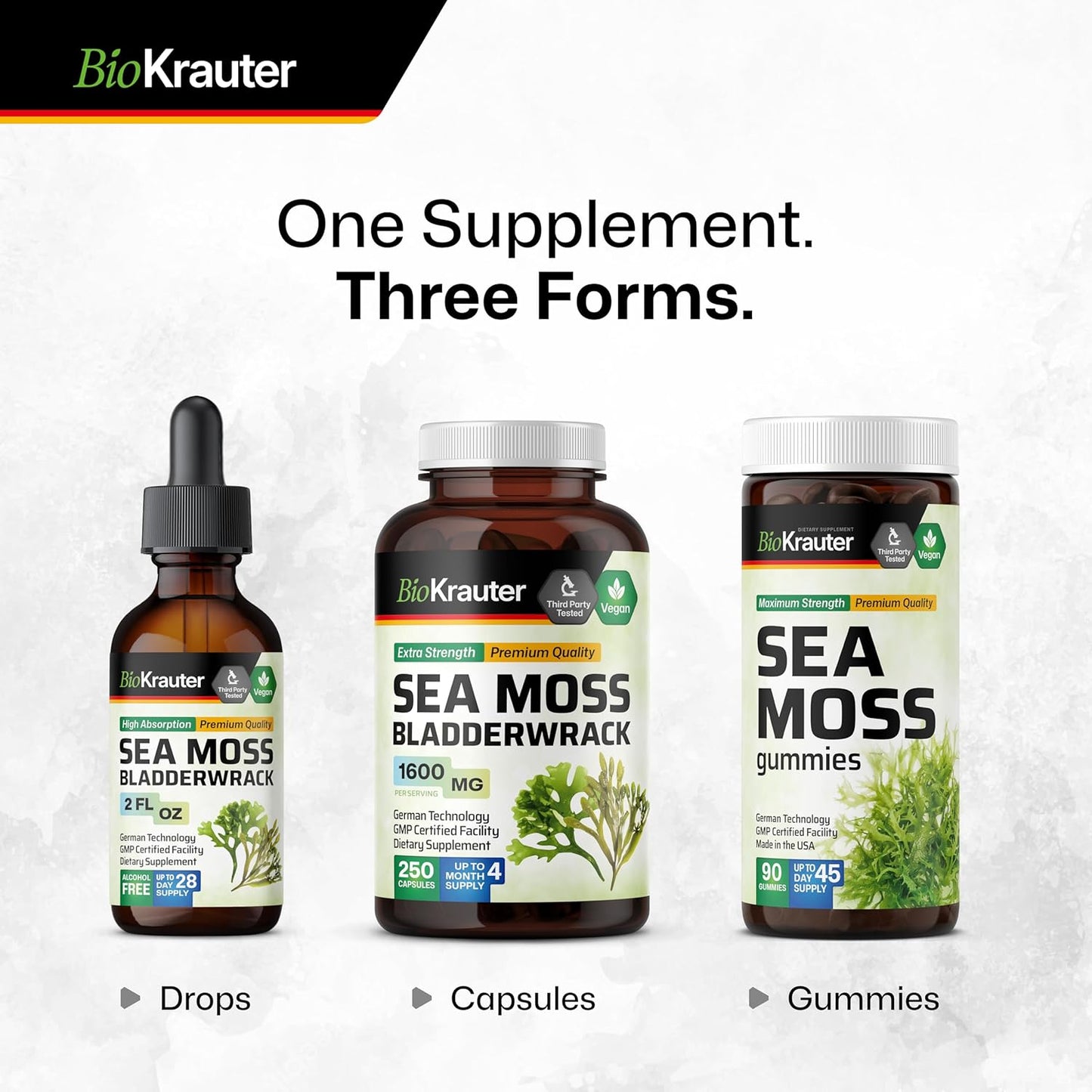 Organic Irish Sea Moss and Bladderwrack Drops - Iodine-Rich Sea Moss Supplement - Alcohol and Sugar Free - 2 Fl.Oz. Bottle
