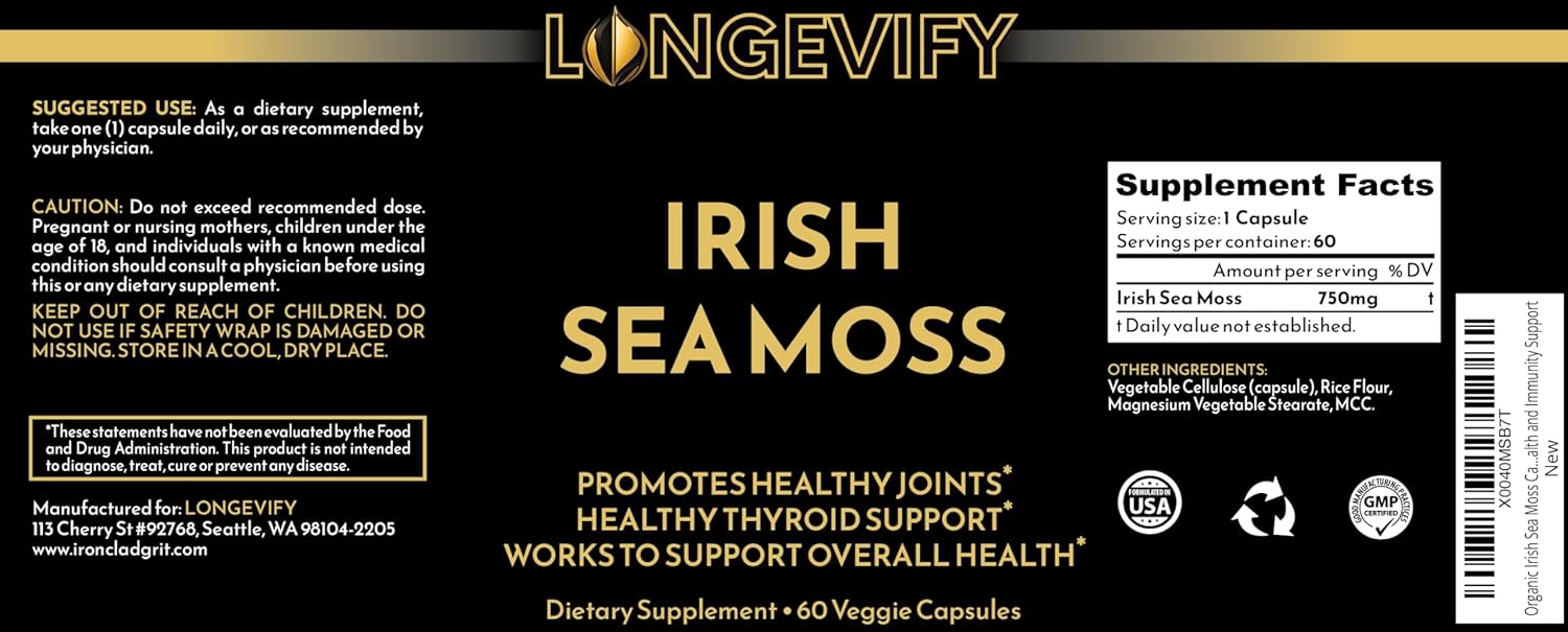 Organic Irish Sea Moss Capsules - High-Potency Vegan Superfood for Wellness and Immunity Boost
